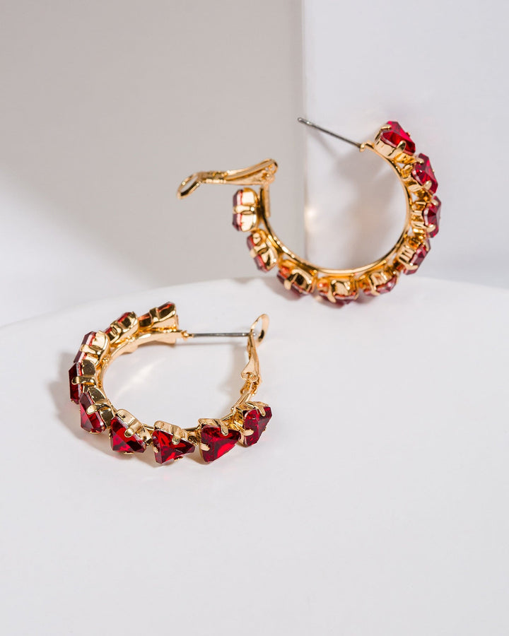 Colette by Colette Hayman Red Triangle Stone Hoops Earrings