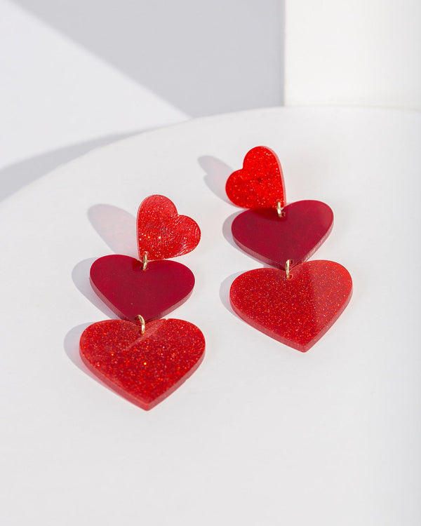 Colette by Colette Hayman Red Triple Acrylic Love Heart Earrings