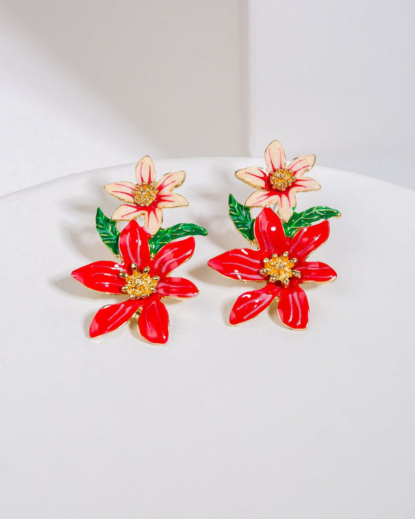 Colette by Colette Hayman Red Tropical Flower Statement Earrings