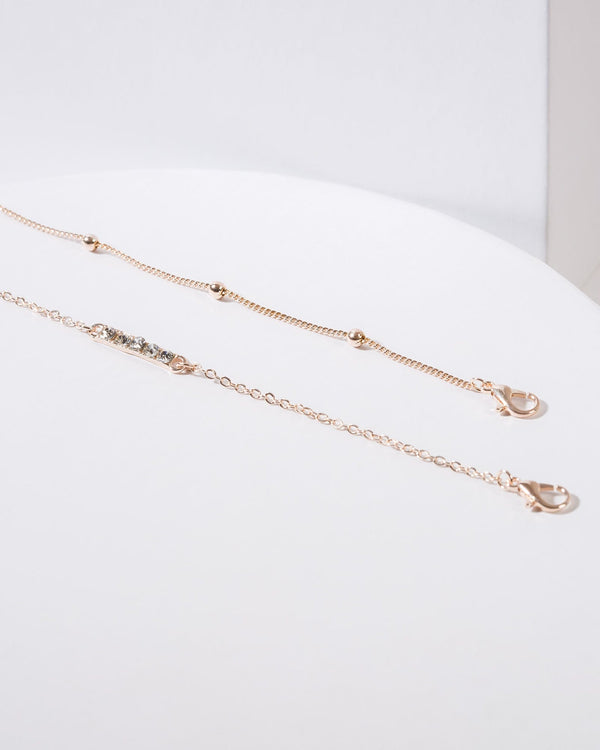 Colette by Colette Hayman Rose Gold 2 Pack Crystal Chain Bracelet