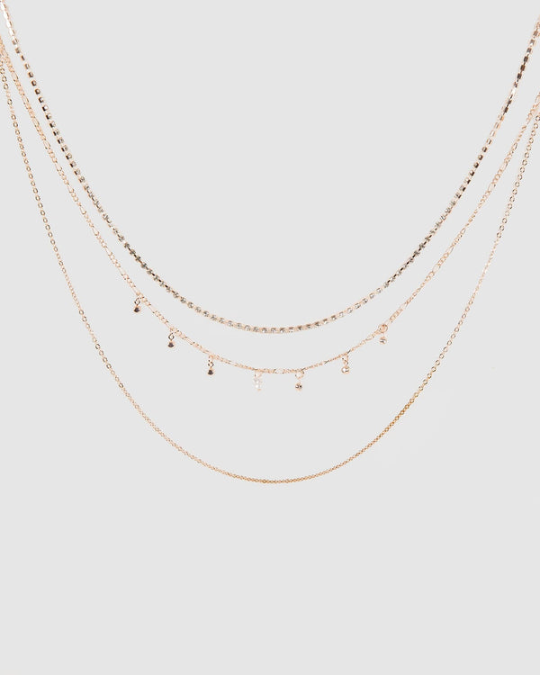 Colette by Colette Hayman Rose Gold 3pk Multi Crystal Necklace