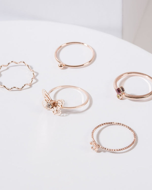Colette by Colette Hayman Rose Gold 5 Pack Butterfly Multi Rings