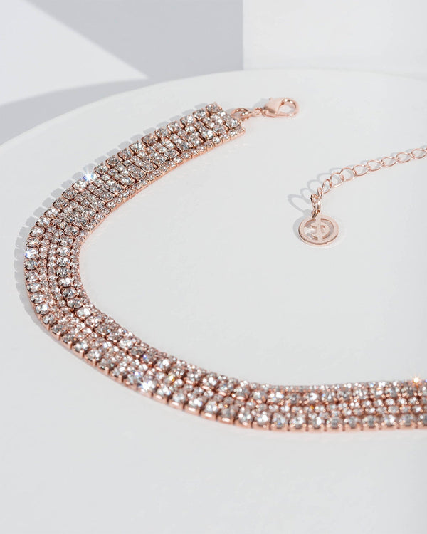 Colette by Colette Hayman Rose Gold Crystal Layer Choker Necklace