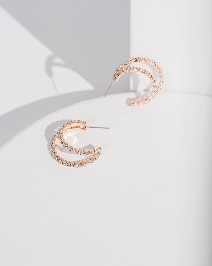Colette by Colette Hayman Rose Gold Double Crystal Hoop Earrings