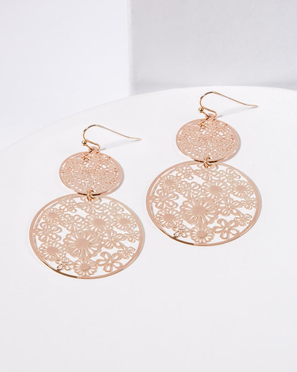 Colette by Colette Hayman Rose Gold Floral Circle Statement Earrings
