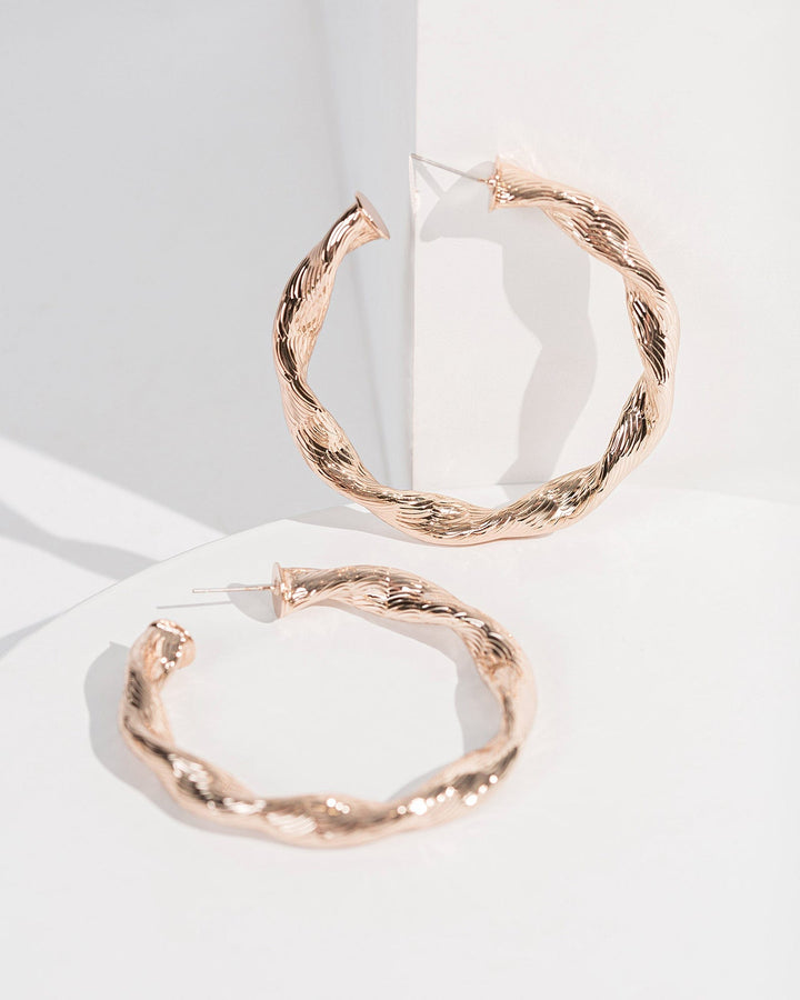 Colette by Colette Hayman Rose Gold Textured Twisted Hoops Earrings