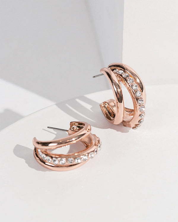 Colette by Colette Hayman Rose Gold Triple Diamond Hoop Earrings