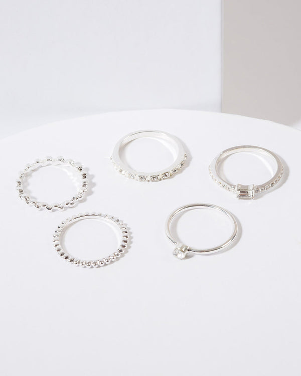 Colette by Colette Hayman Silver 5 Pack Multi Rings