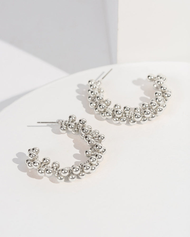 Colette by Colette Hayman Silver Beaded Metal Hoop Earrings