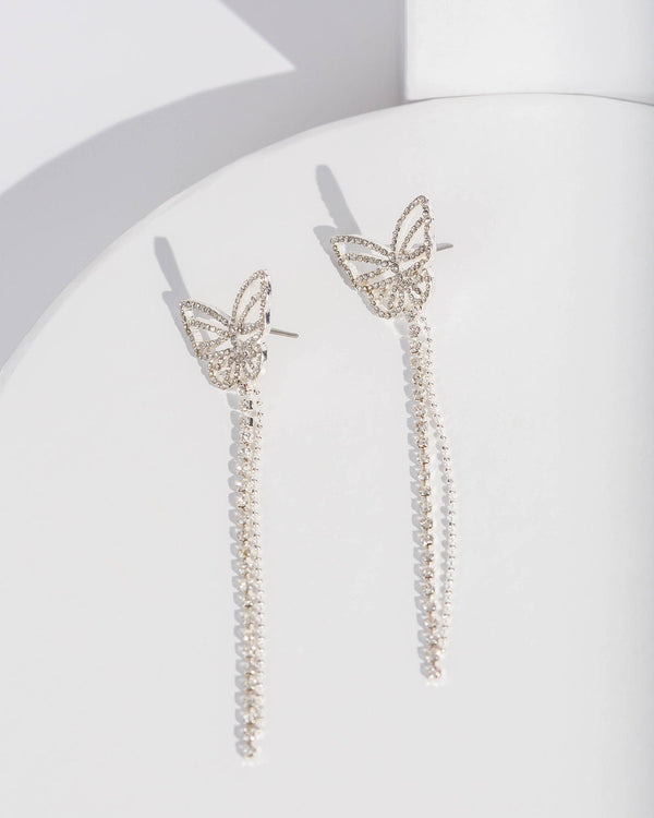 Colette by Colette Hayman Silver Butterfly Tassel Earrings