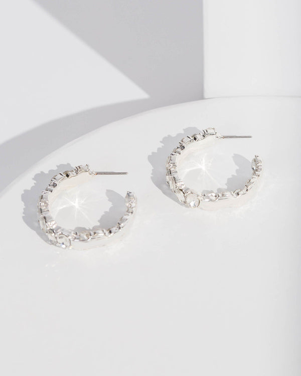 Colette by Colette Hayman Silver Chunky Crystal Hoop Earrings