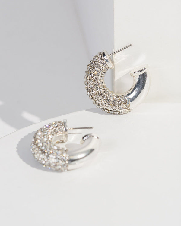 Colette by Colette Hayman Silver Chunky Pave Hoop Earrings