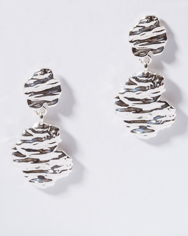 Colette by Colette Hayman Silver Chunky Textured Post Drop Earrings