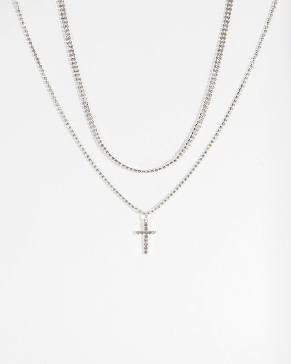 Colette by Colette Hayman Silver Crystal Cross Detail Necklace