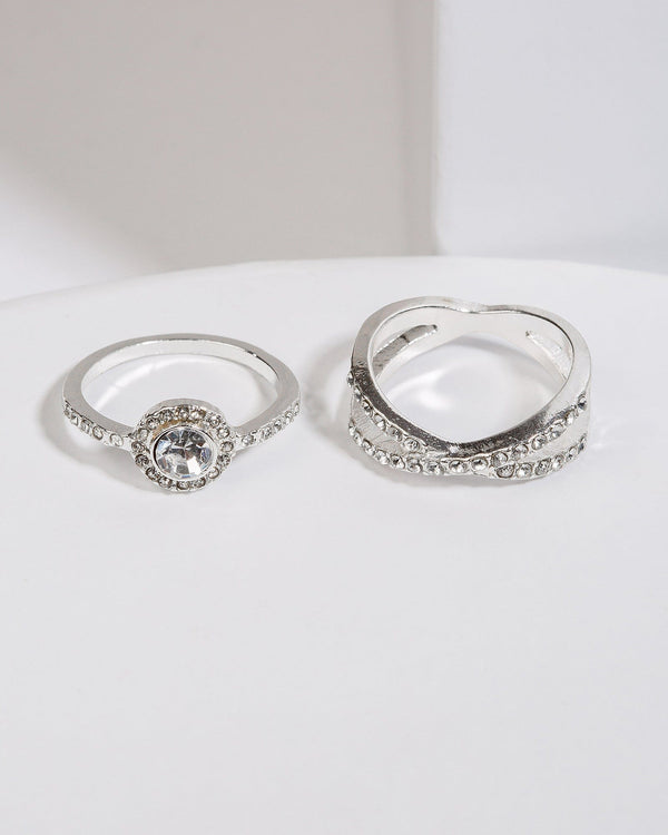 Colette by Colette Hayman Silver Crystal Crossover Ring Pack