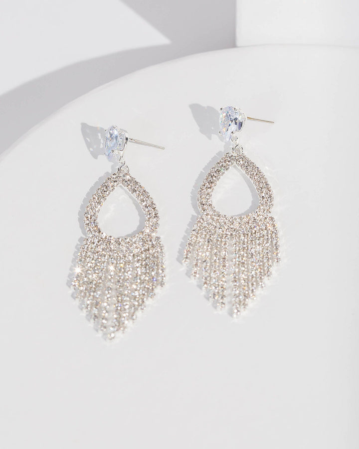 Colette by Colette Hayman Silver Crystal Drop Tassel Earrings