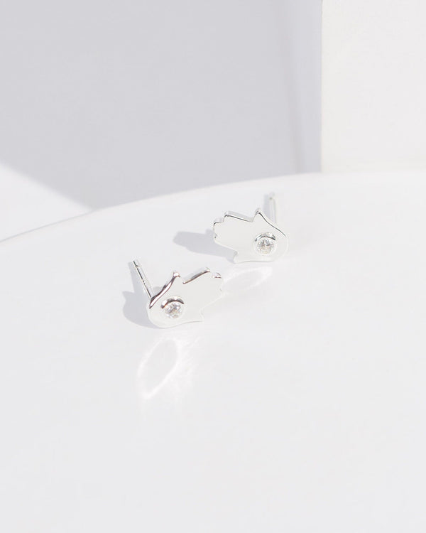 Colette by Colette Hayman Silver Crystal Hamsa Stud Earrings