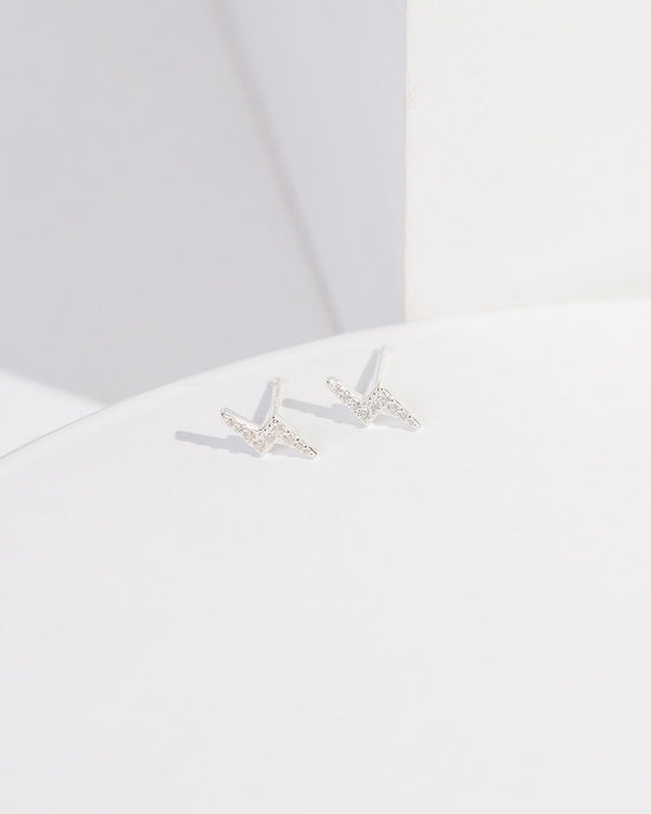 Colette by Colette Hayman Silver Crystal Lightening Bolt Earrings