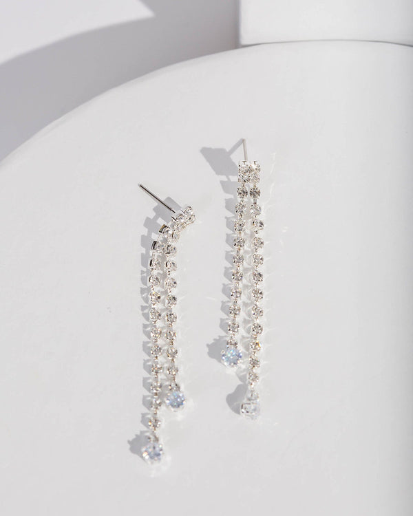 Colette by Colette Hayman Silver Crystal Post Drop Earrings
