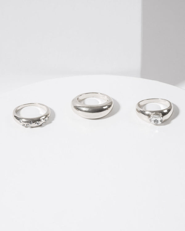 Colette by Colette Hayman Silver Crystal Thick Ring Pack