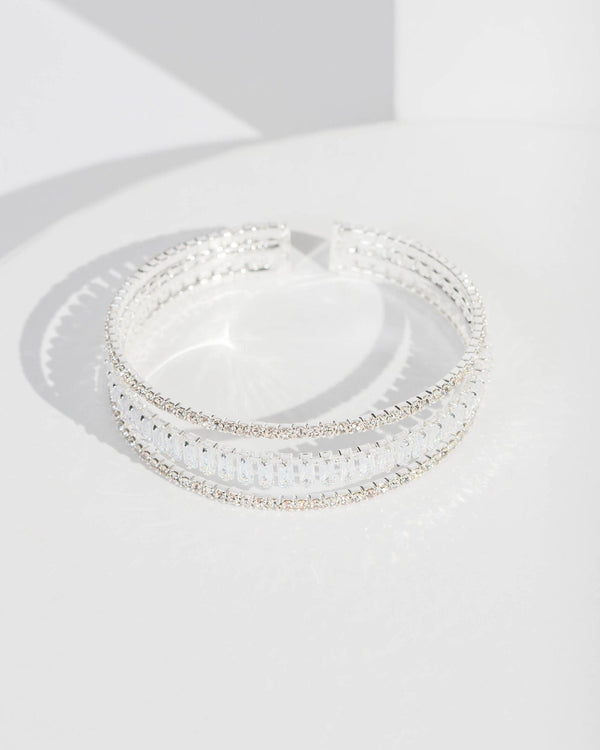 Colette by Colette Hayman Silver Crystal Triple Cuff Bracelet