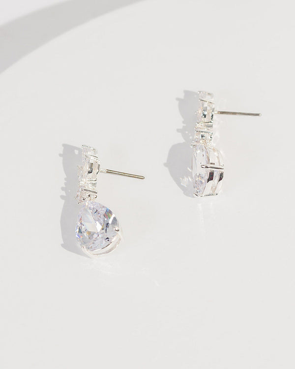 Colette by Colette Hayman Silver Cubic Zirconia Cluster Pear Drop Earrings