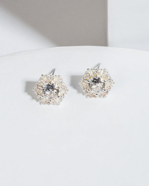 Colette by Colette Hayman Silver Cubic Zirconia Crystal Hexagon Stud Earrings
