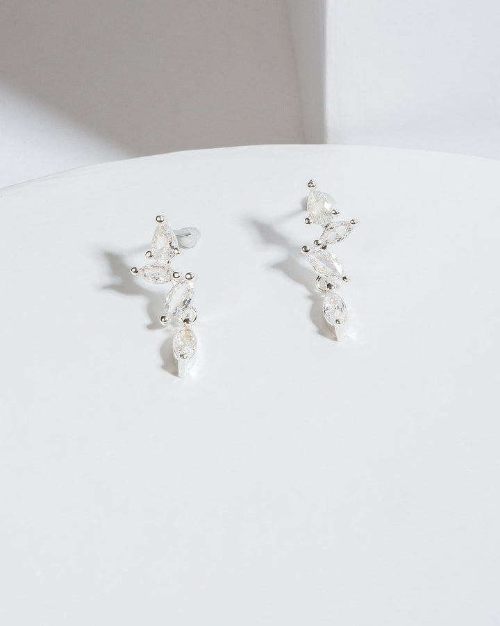 Colette by Colette Hayman Silver Cubic Zirconia Crystal Leaves Postdrop Earrings