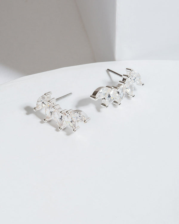 Colette by Colette Hayman Silver Cubic Zirconia Crystal Leaves Stud Earrings