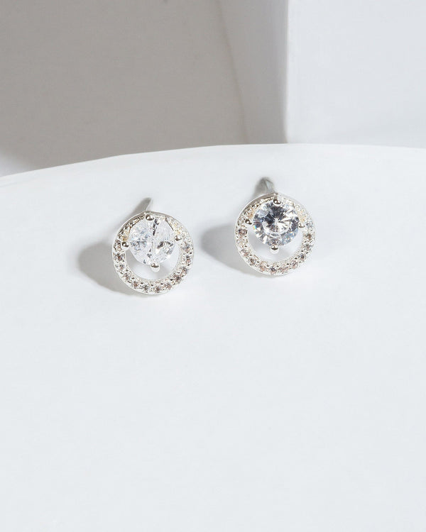 Colette by Colette Hayman Silver Cubic Zirconia Crystal With Ring Stud Earrings