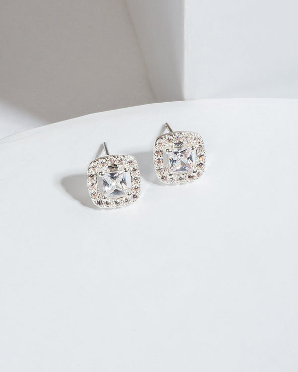 Colette by Colette Hayman Silver Cubic Zirconia Crystal With Square Ring Earrings