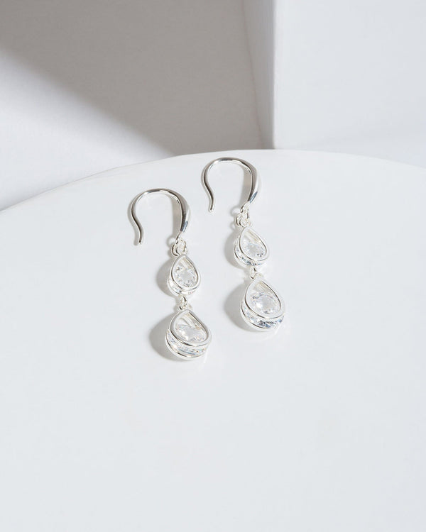 Colette by Colette Hayman Silver Cubic Zirconia Double Pear Postdrop Earrings