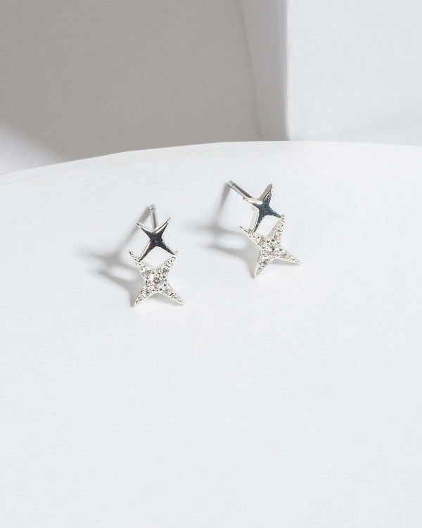 Colette by Colette Hayman Silver Cubic Zirconia Double Star Stud Earrings