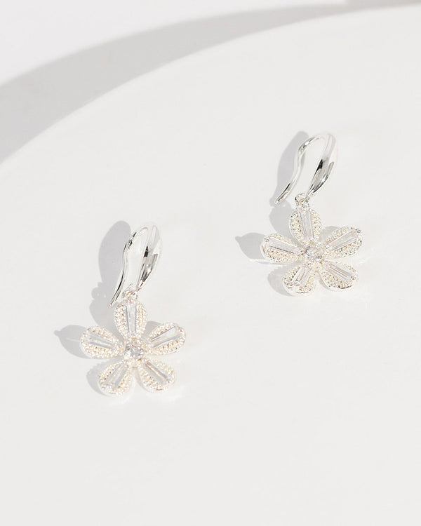 Colette by Colette Hayman Silver Cubic Zirconia Flower Hook Drop Earrings
