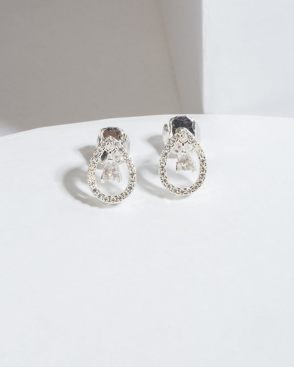 Colette by Colette Hayman Silver Cubic Zirconia Hanging Teardrop Crystal Stud Earrings