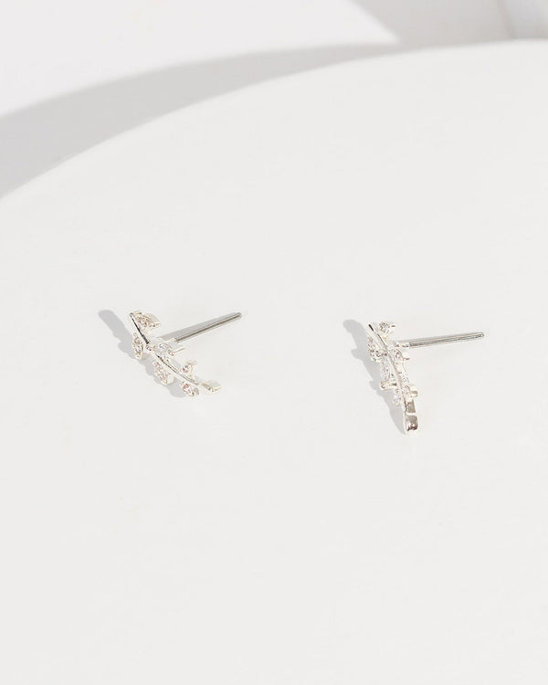 Colette by Colette Hayman Silver Cubic Zirconia Leaf Stud Earrings