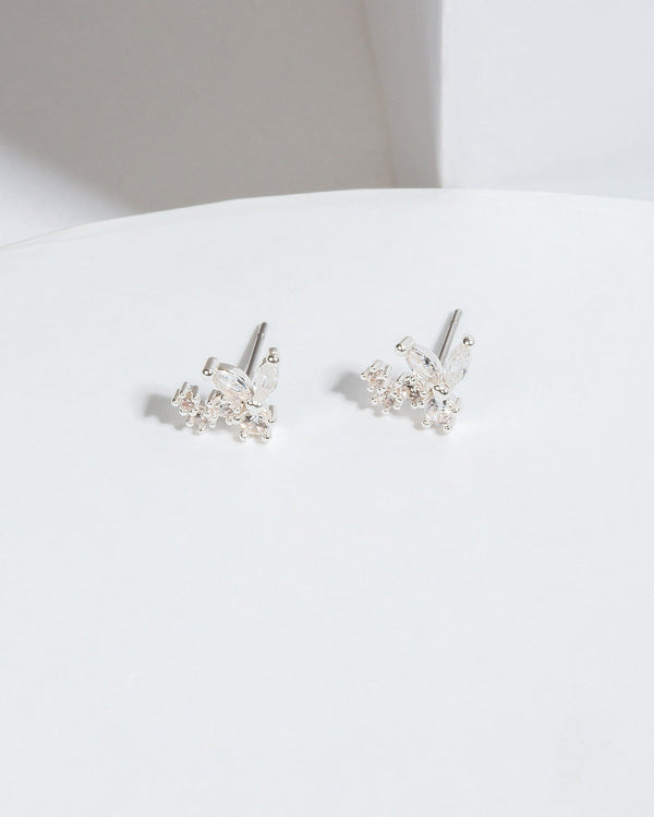 Colette by Colette Hayman Silver Cubic Zirconia Multi Crystal Petal Stud Earrings