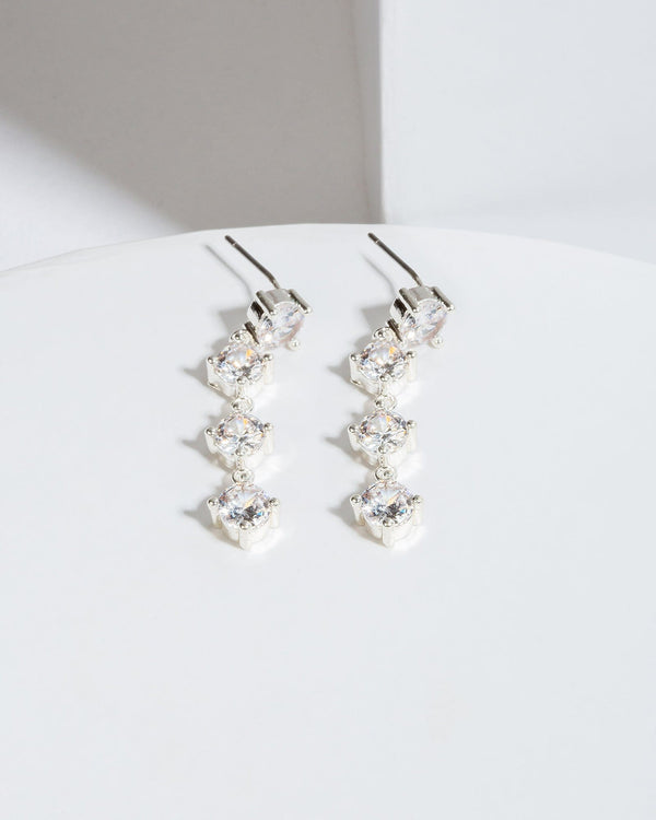 Colette by Colette Hayman Silver Cubic Zirconia Multi Crystal Post Drop Earrings