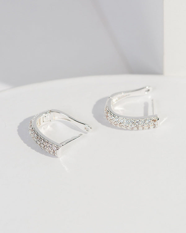 Colette by Colette Hayman Silver Cubic Zirconia Pave Narrow Hoop Earrings