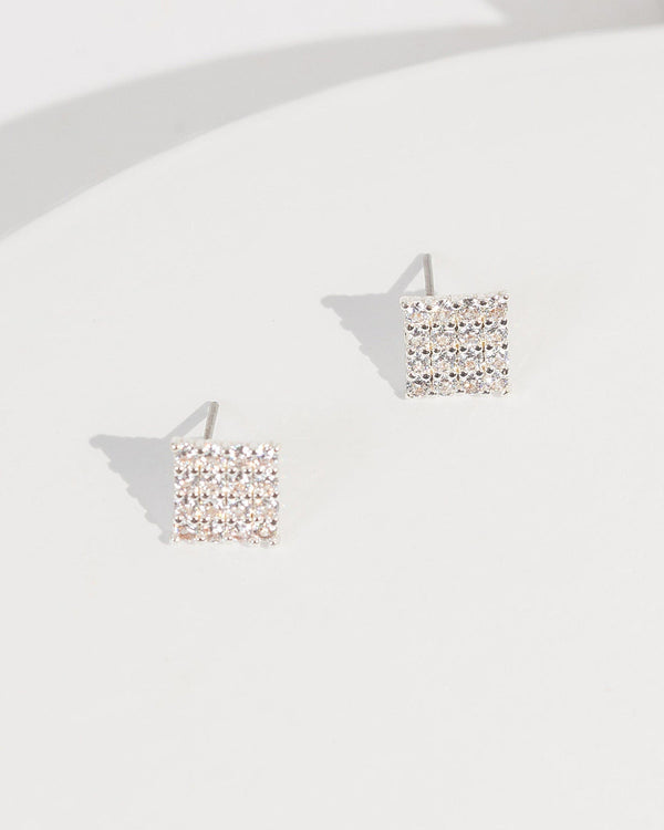 Colette by Colette Hayman Silver Cubic Zirconia Square Diamond Earrings