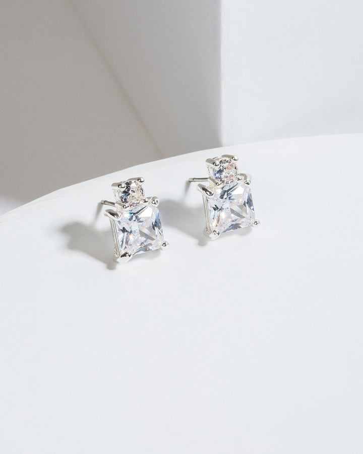 Colette by Colette Hayman Silver Cubic Zirconia Stacked Crystal Stud Earrings