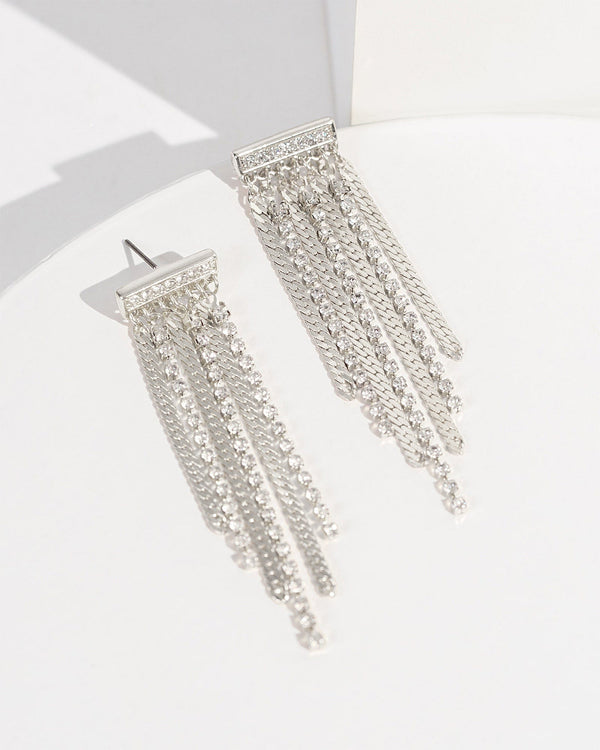 Colette by Colette Hayman Silver Dangle Diamond Chain Stud Earrings