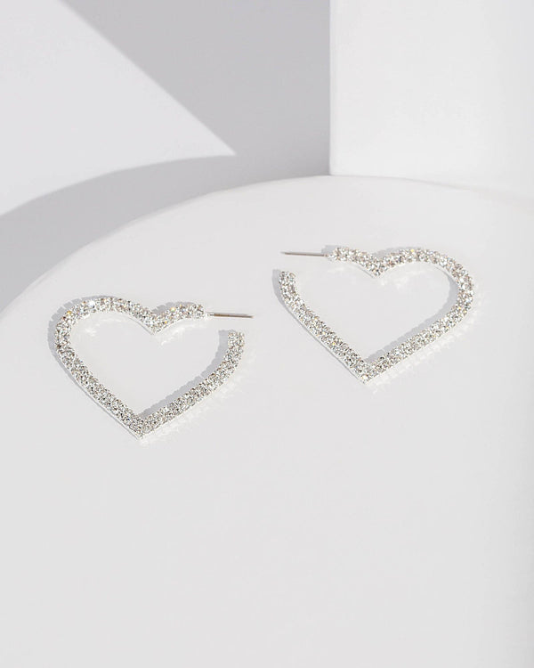 Colette by Colette Hayman Silver Heart Crystal Hoop Earrings