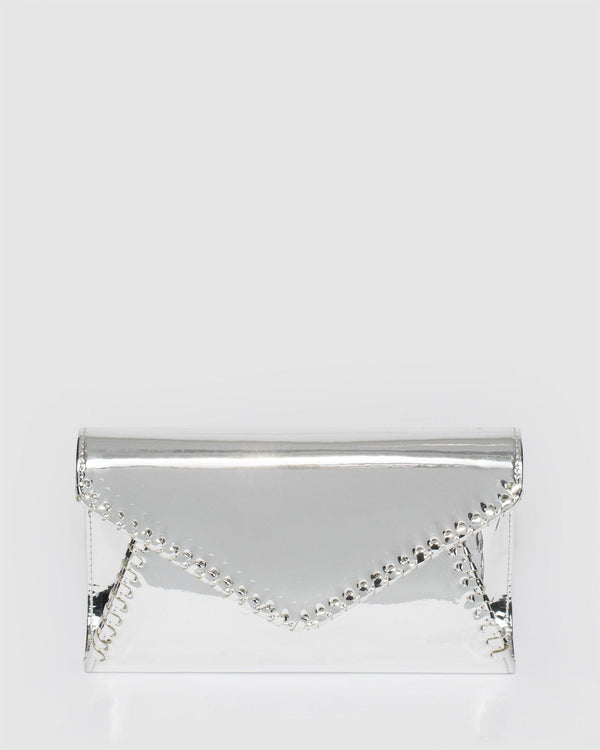 Colette by Colette Hayman Silver Kelly Whip Stitch Clutch Bag