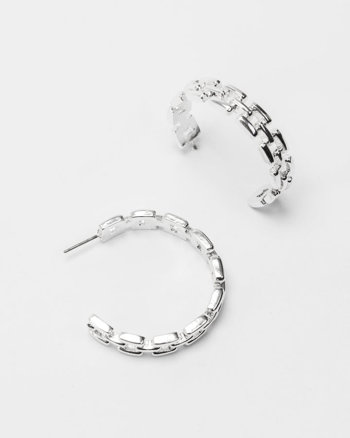 Colette by Colette Hayman Silver Large Link Band Hoop Earrings
