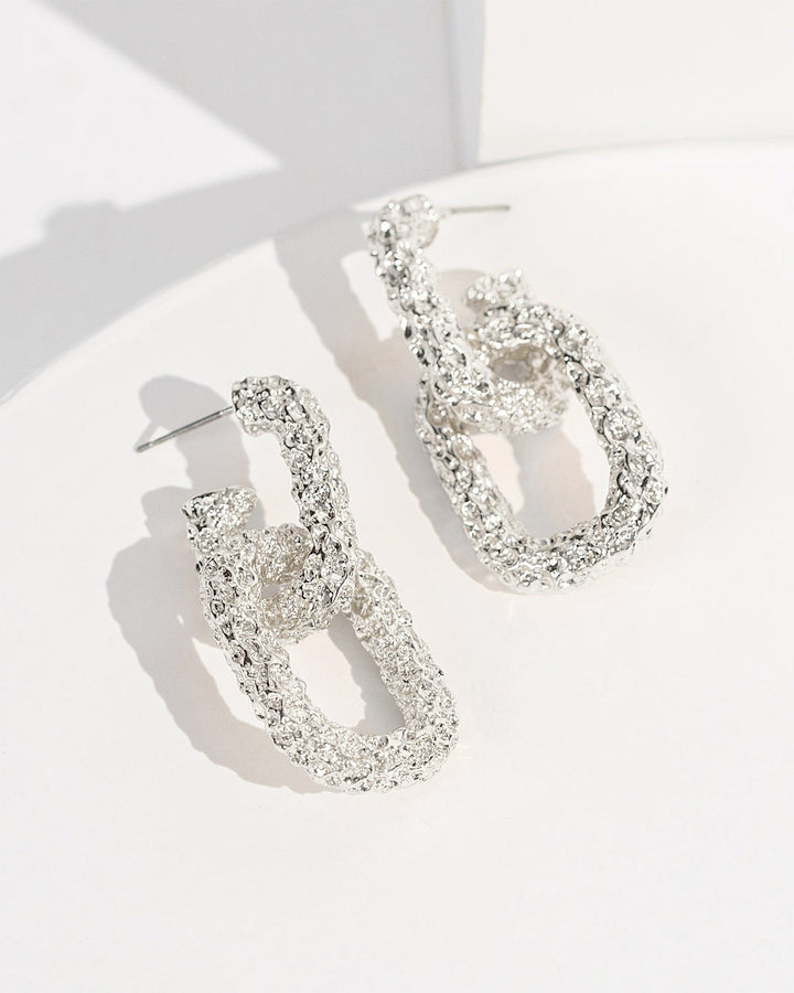 Colette by Colette Hayman Silver Organic Textural Chain Link Earrings