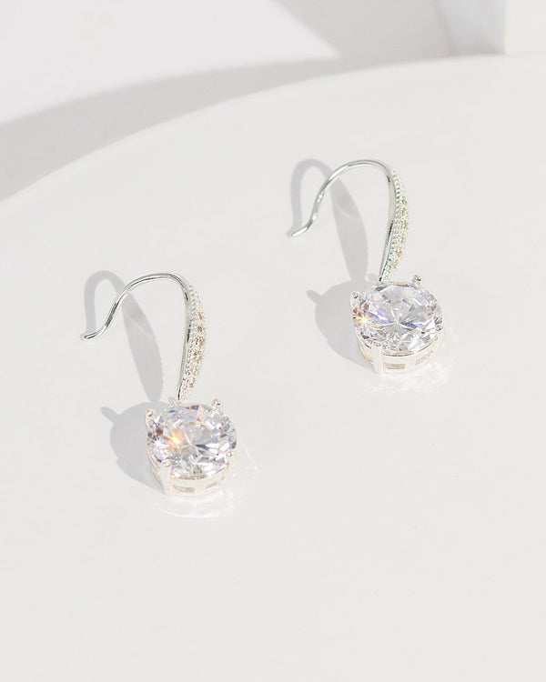 Colette by Colette Hayman Silver Oval Crystal Hook Earrings