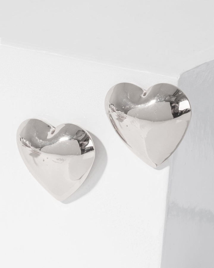Colette by Colette Hayman Silver Puffy Heart Oversize Stud Earrings