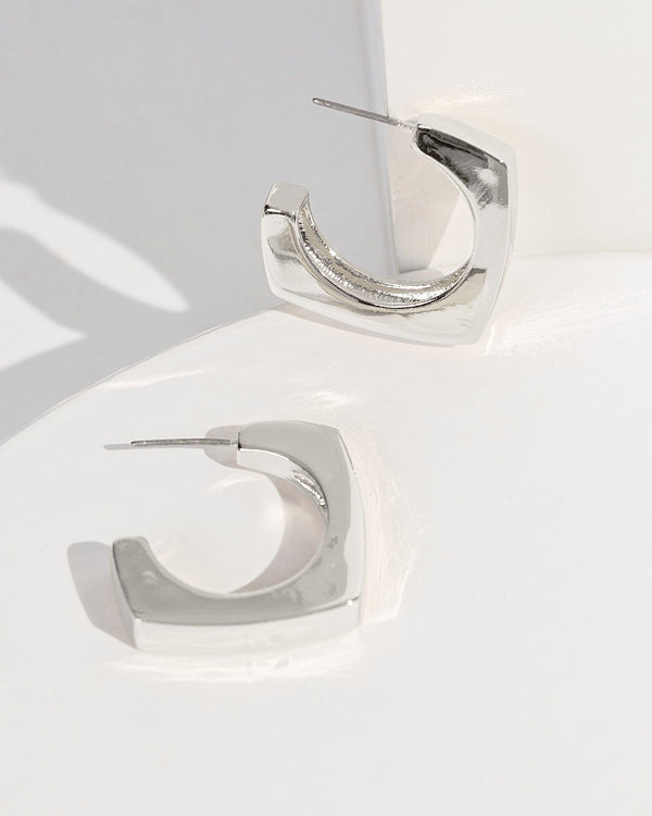 Colette by Colette Hayman Silver Rounded Square Chunky Hoop Earrings
