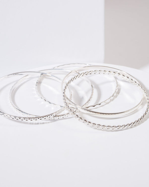 Colette by Colette Hayman Silver Textured Bangle Pack